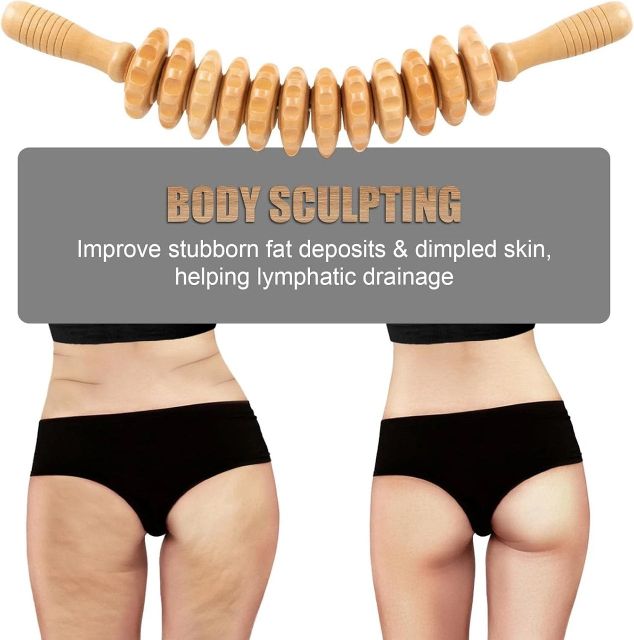 Wooden Massage Roller Anti-Cellulite Tool Self Care Lymphatic Therapy Massager