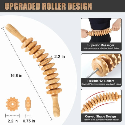 Wooden Massage Roller Anti-Cellulite Tool Self Care Lymphatic Therapy Massager