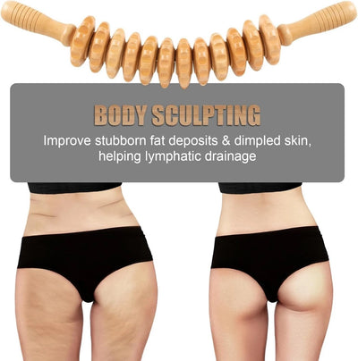 Wooden Massage Roller Anti-Cellulite Tool Self Care Lymphatic Therapy Massager