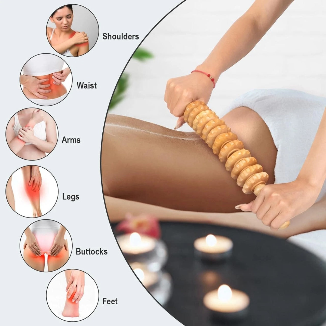 Wooden Massage Roller Anti-Cellulite Tool Self Care Lymphatic Therapy Massager